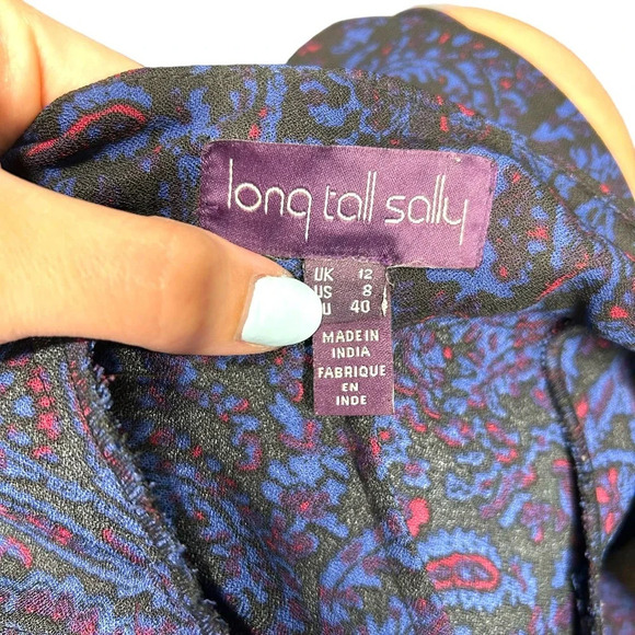 Long Tall Sally Paisley Printed Tapered Pants Blue Black Size US 8 - Picture 7 of 8